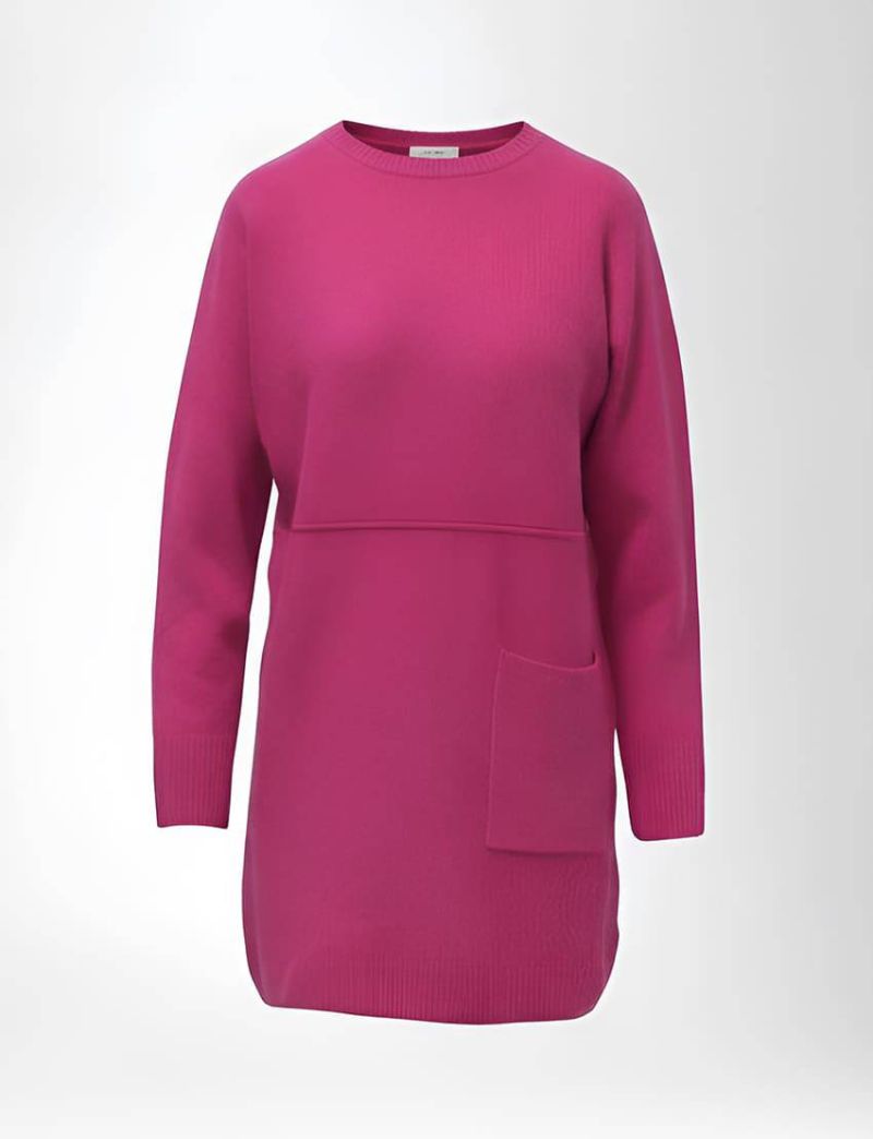 KNIT DRESS WITH ROUND NECKLINE AND FRONT FLAP POCKET