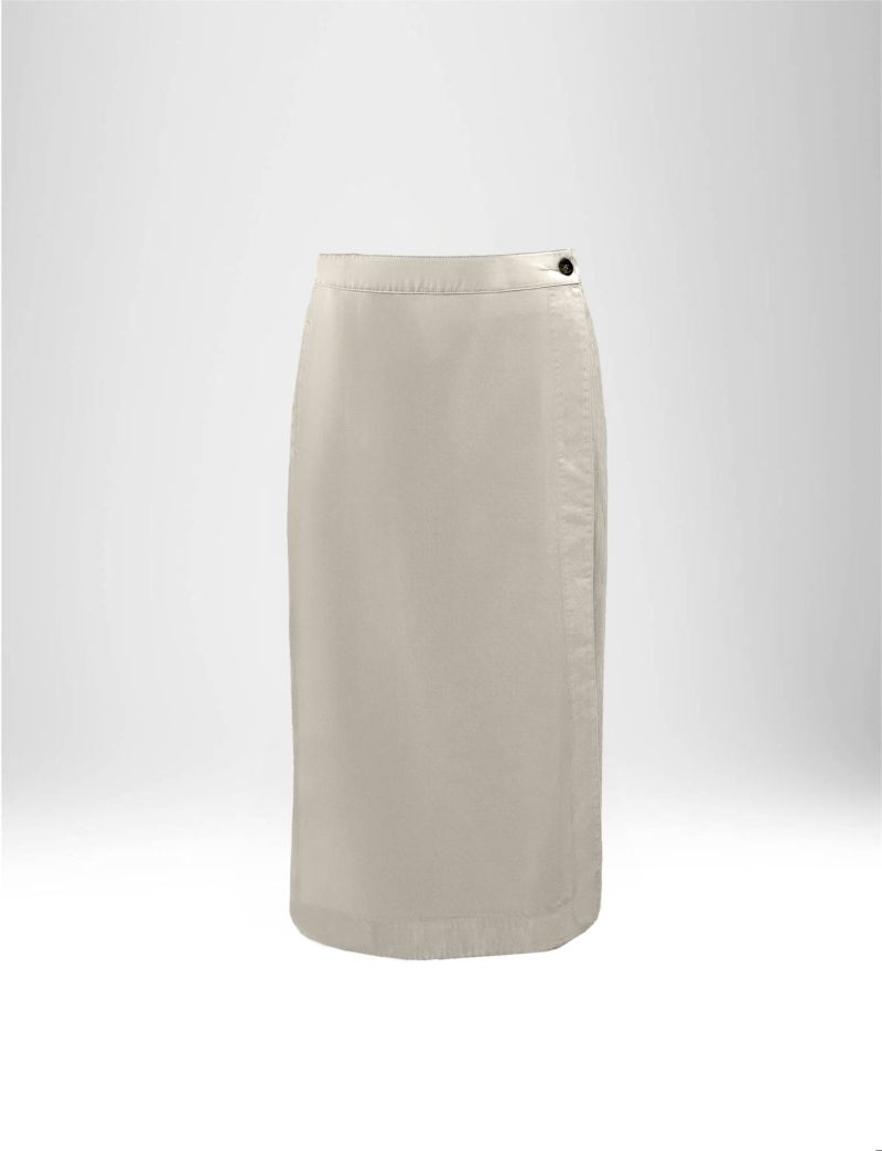 NEW HALLHUBER MIDI WRAP SKIRT IN COTTON GABARDINE