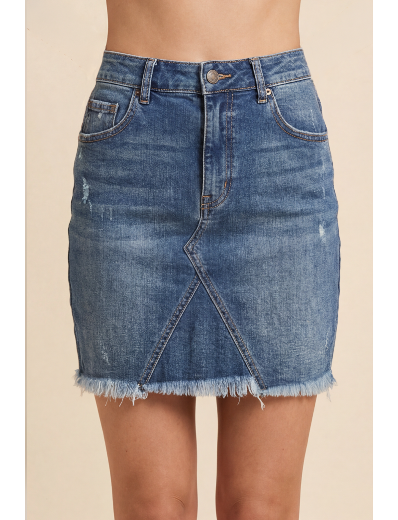 DENIM MINI SKIRT WITH RAW HEM