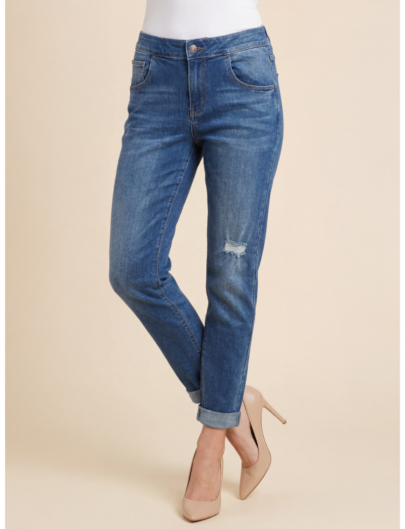 PENCIL-FIT KNITTED DENIM TROUSERS