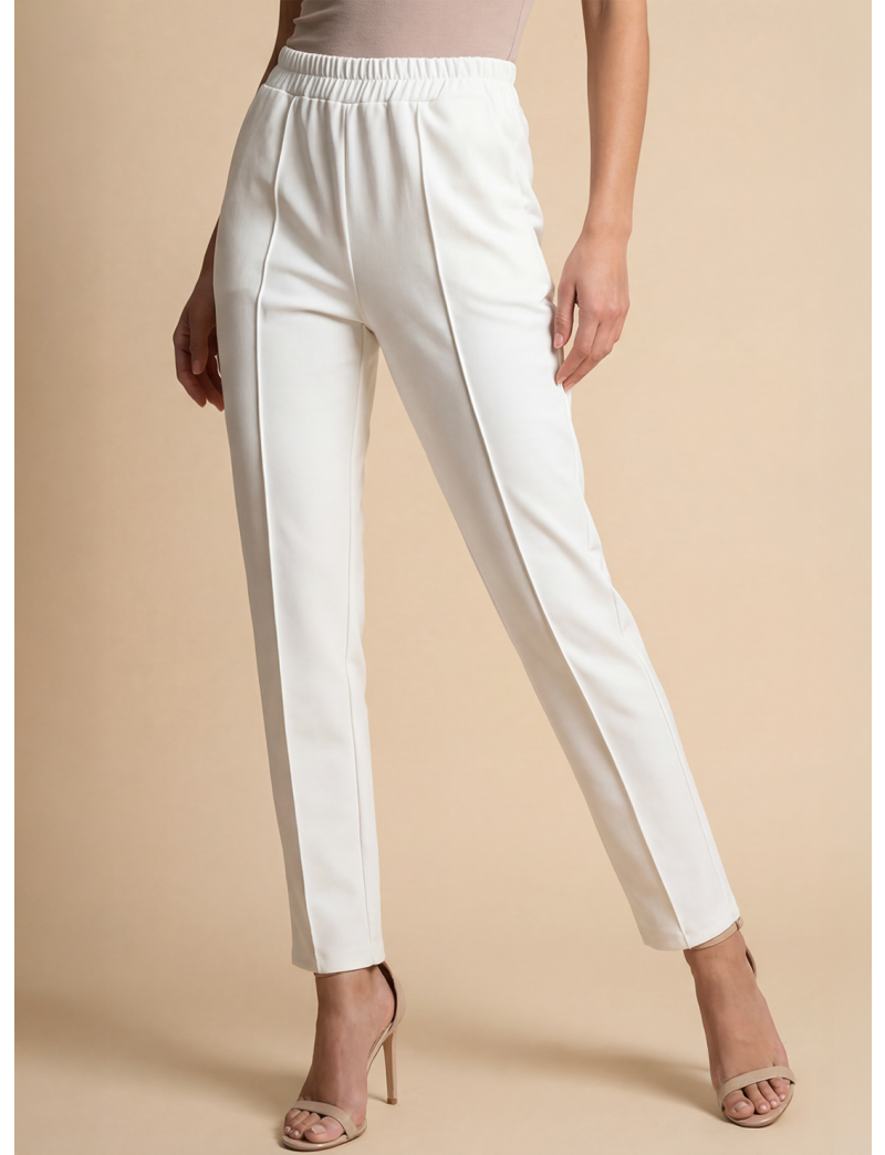 PENCIL-FIT TROUSERS WITH SINGLE PLEAT AND ELASTIC WAIST