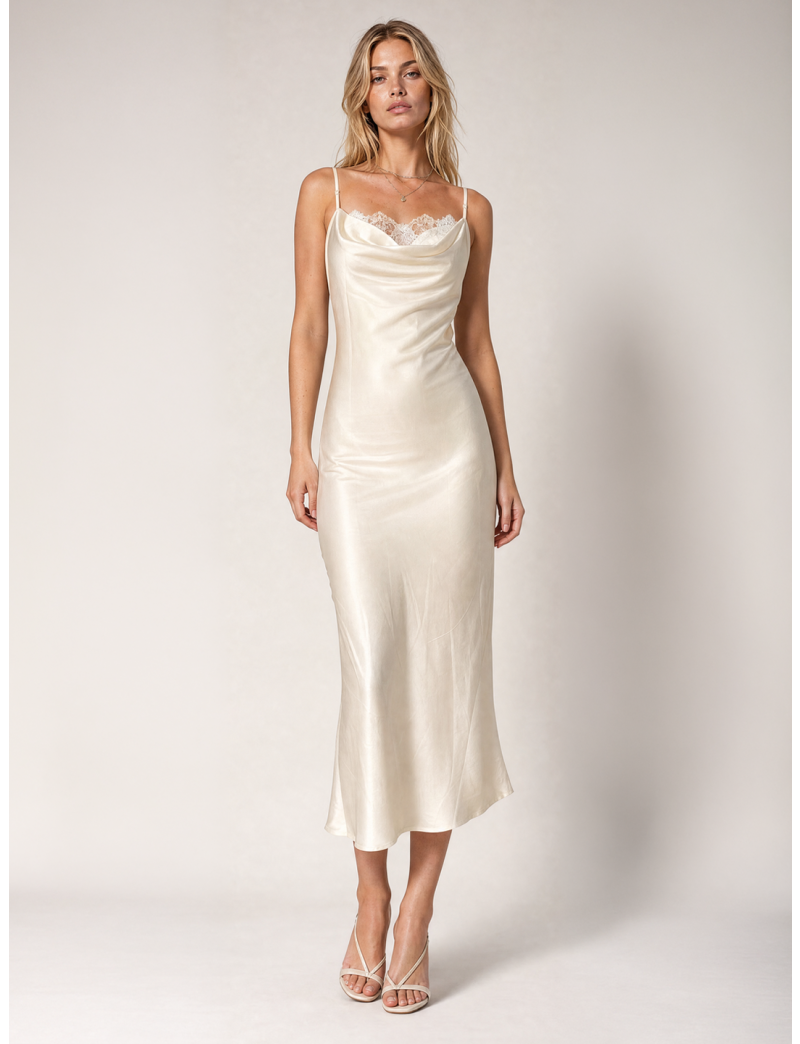 LACE INSERT LONG DRESS
