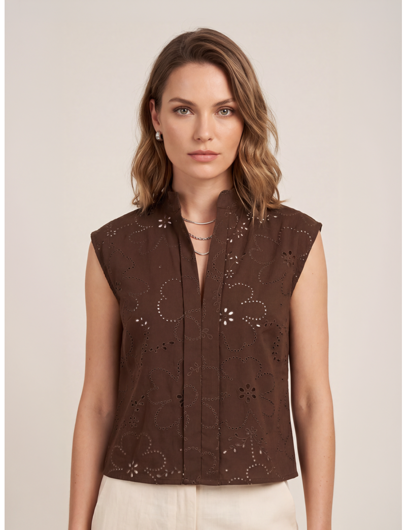 EMBROIDERED COTTON SLEEVELESS TOP