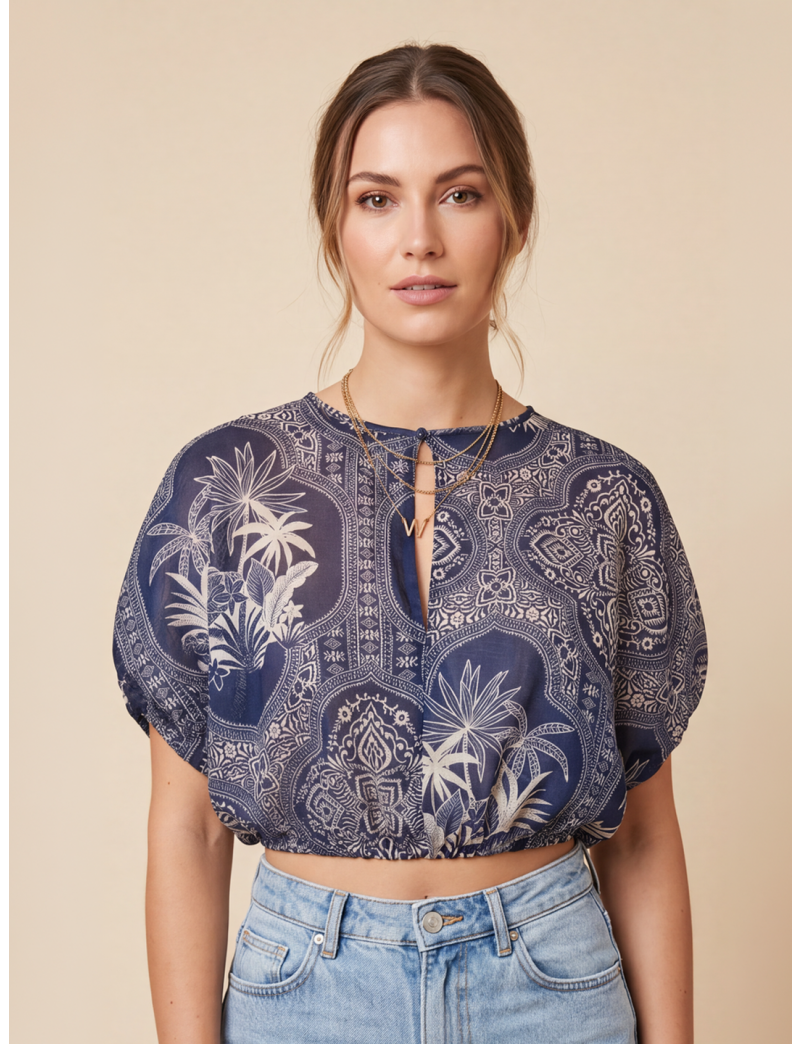 PRINTED COTTON POPLIN TOP