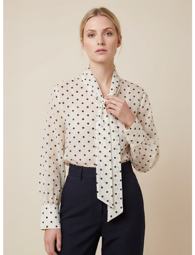 SHEER POLKA DOT SHIRT WITH TIE COLLAR
