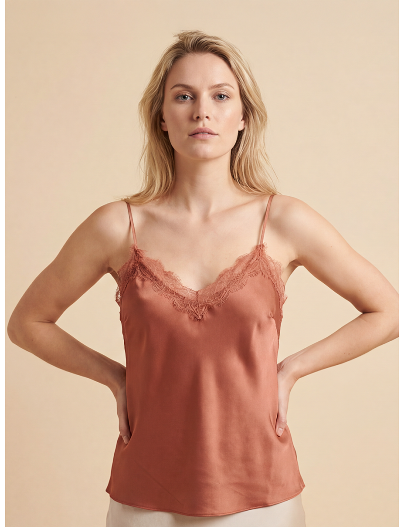 LACE-TRIM SATIN CAMISOLE TOP