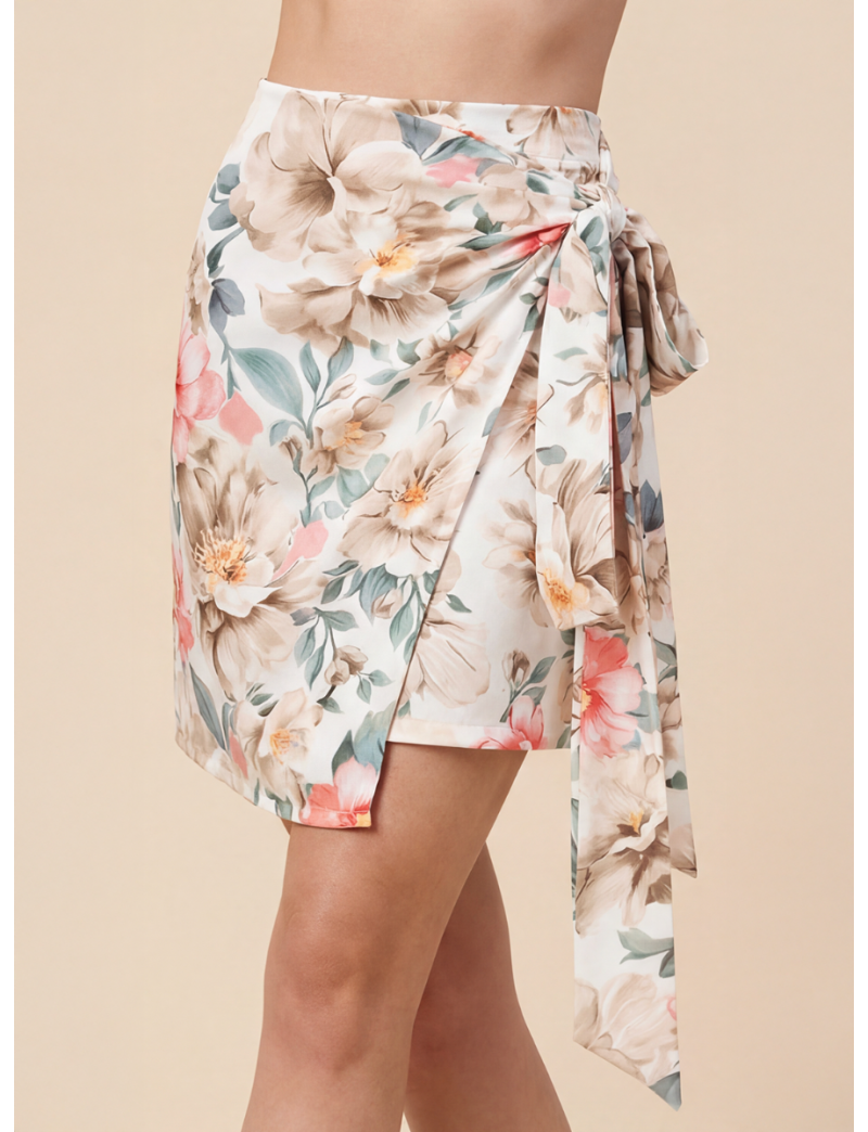 PRINTED WRAP MINI SKIRT WITH FLORAL PATTERN