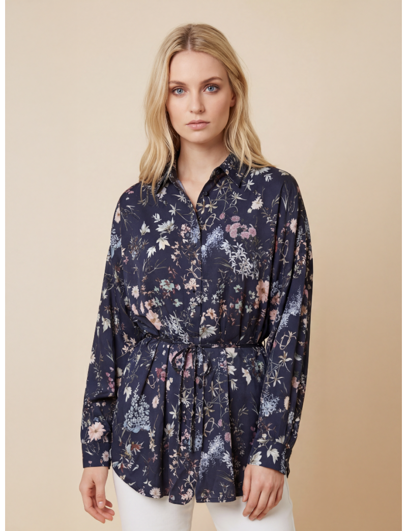 BELTED BOTANICAL-INSPIRED DRESS