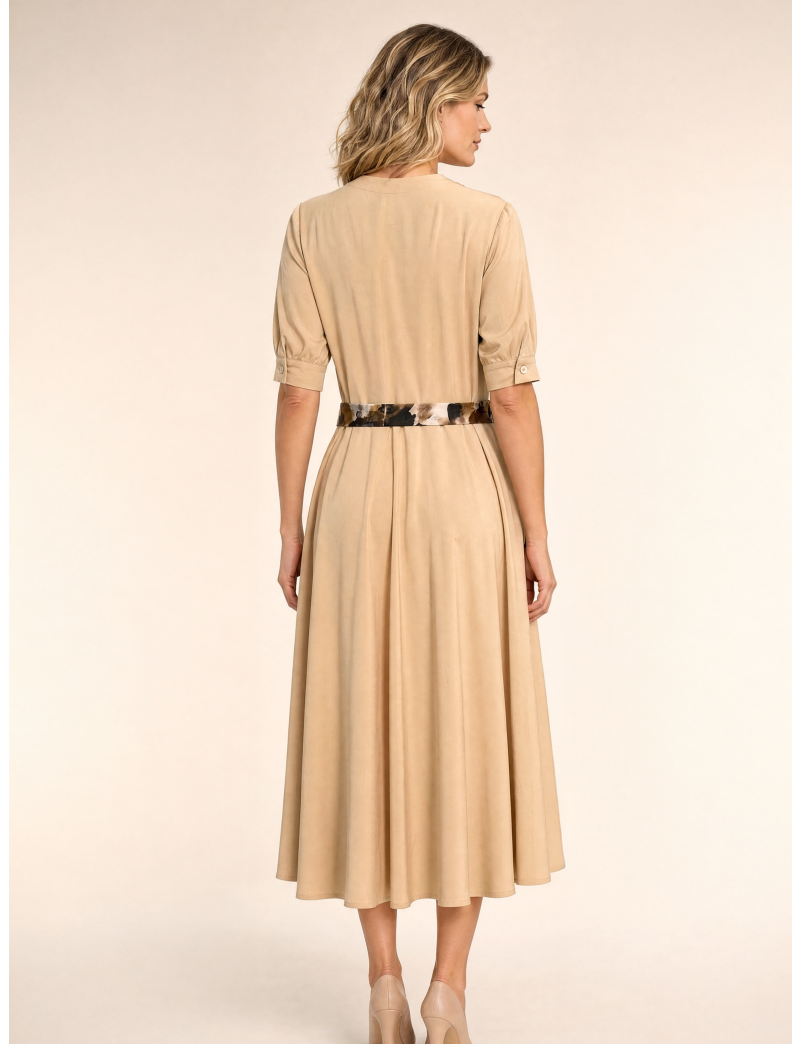 WOMEN'S FLOWER PRINT BELTED MIDI DRESS