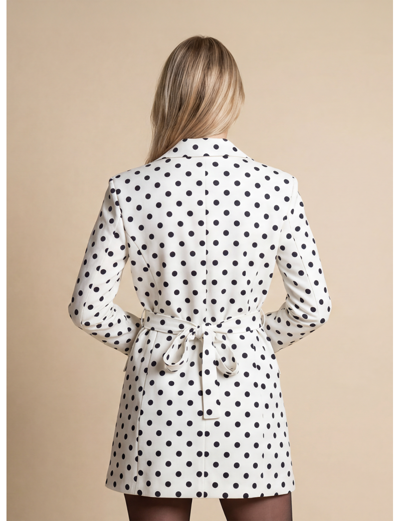 DOUBLE-BREASTED LONG JACKET IN POLKA DOT PRINT