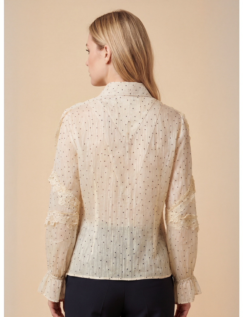 SHEER POLKA DOT SHIRT WITH RUFFLED SLEEVES