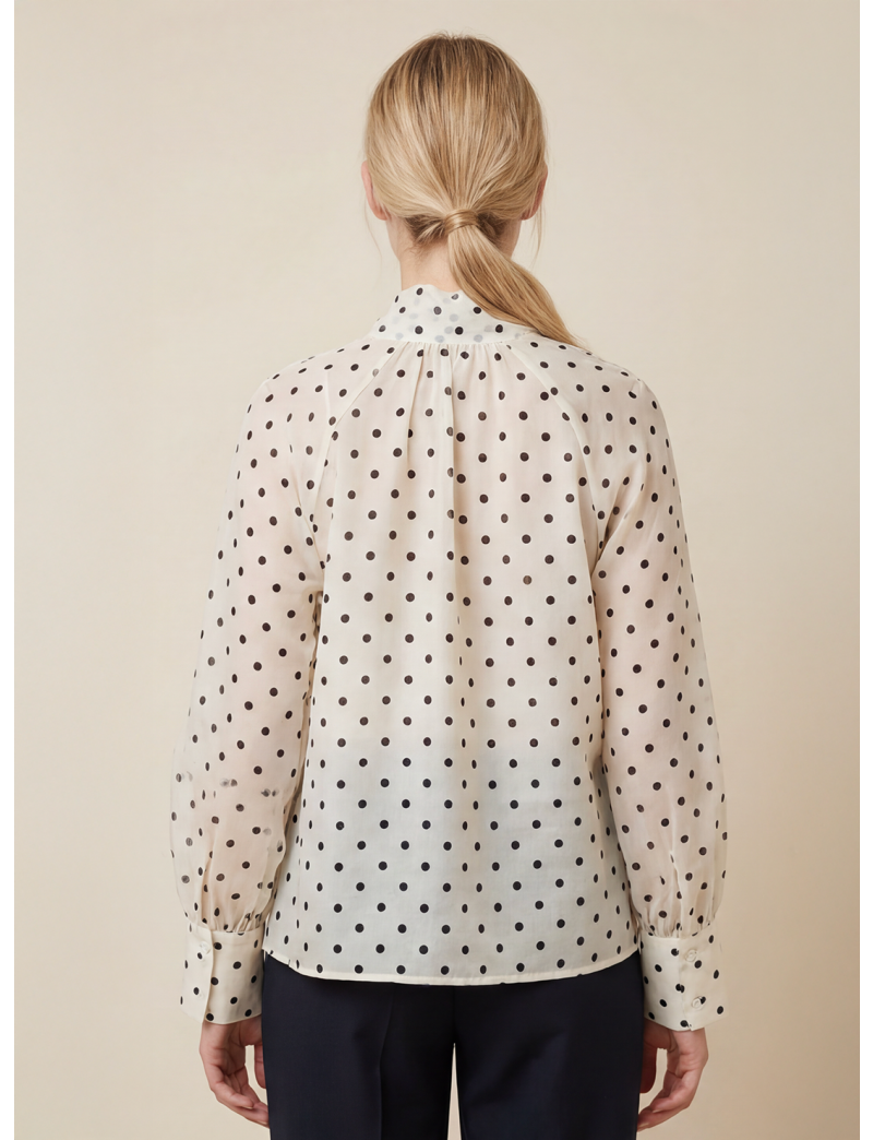 SHEER POLKA DOT SHIRT WITH TIE COLLAR