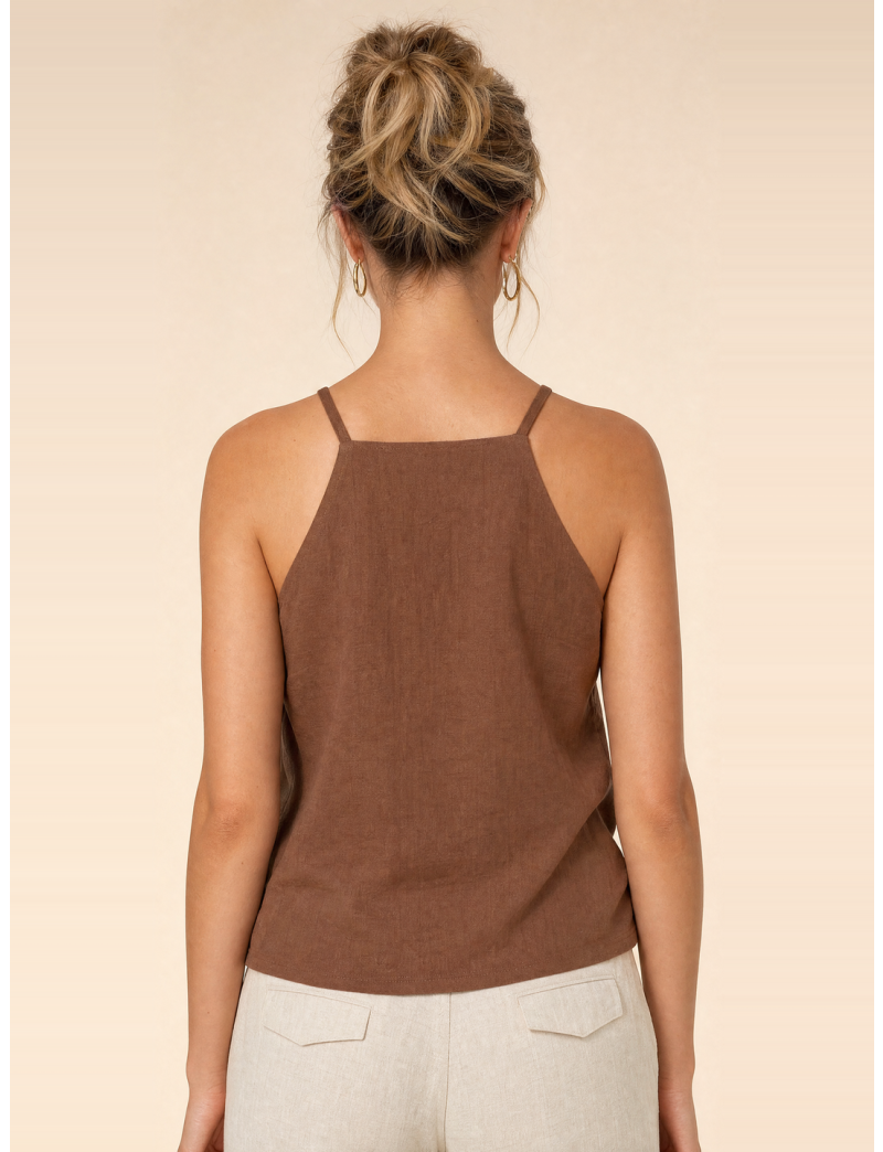 LINEN TANK TOP WITH EMBELLISHED COLLAR