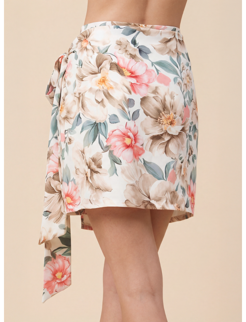 PRINTED WRAP MINI SKIRT WITH FLORAL PATTERN