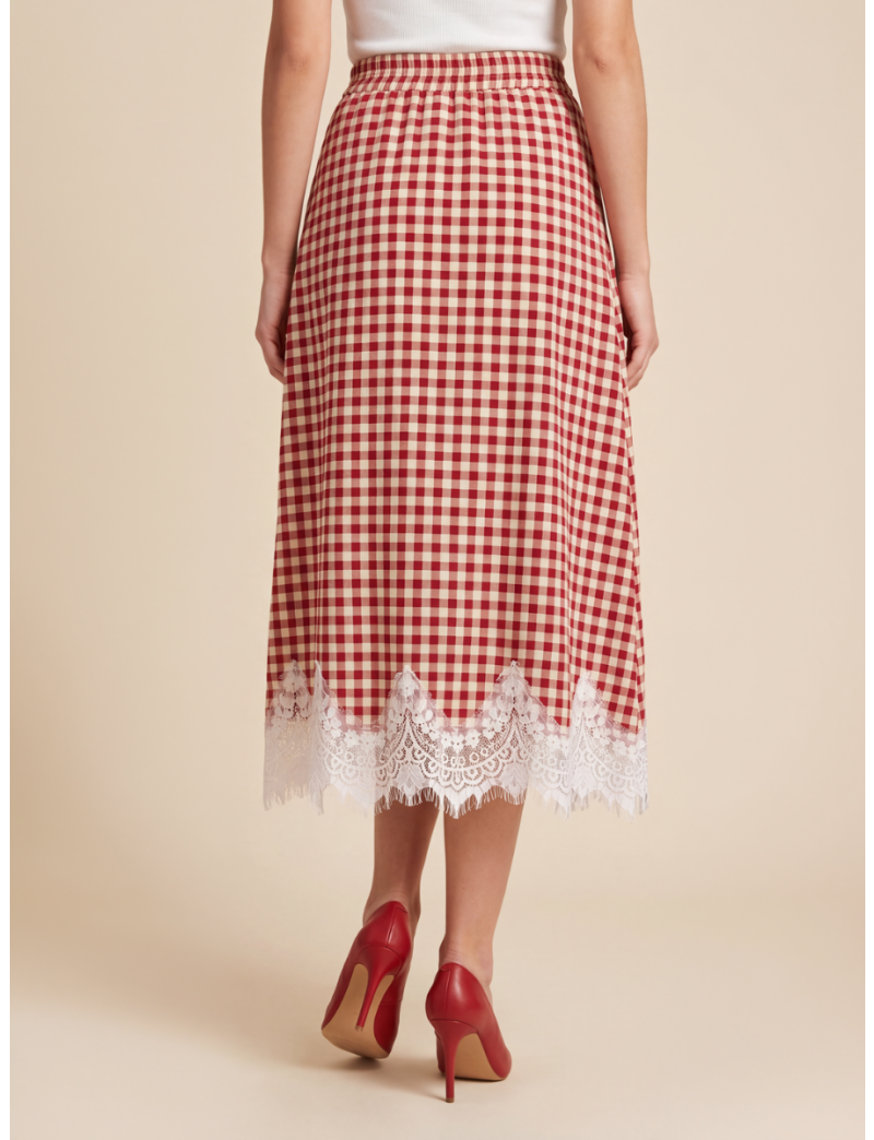 VICHY SKIRT WITH LACE HEM
