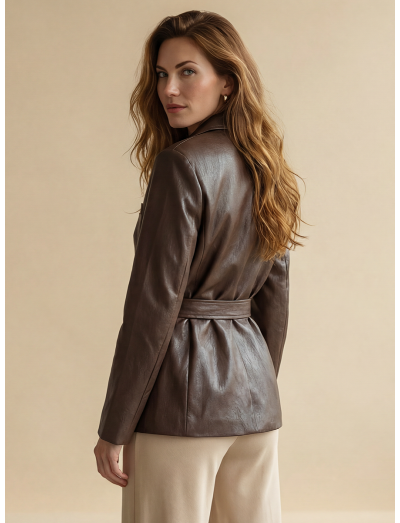 TAILORED LEATHER BELTED BLAZER