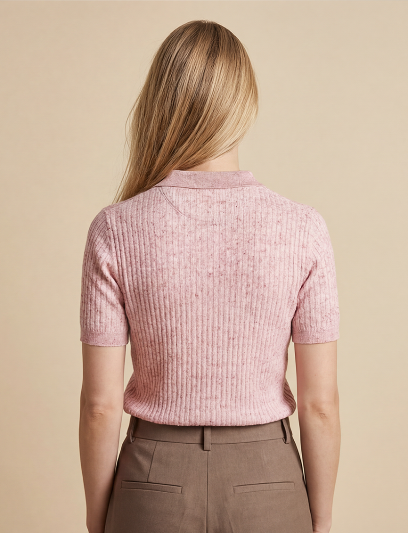 TEXTURED POLO COLLAR KNIT TOP